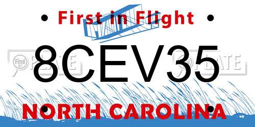 8CEV35 North Carolina License Plate