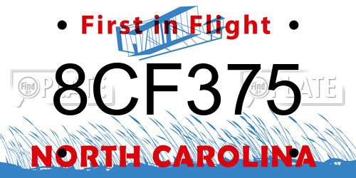 8CF375 North Carolina License Plate