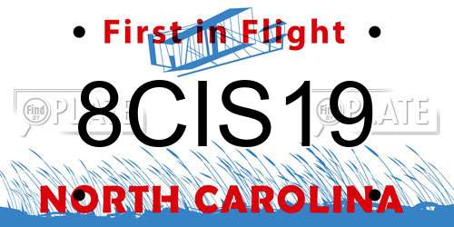 8CIS19 North Carolina License Plate