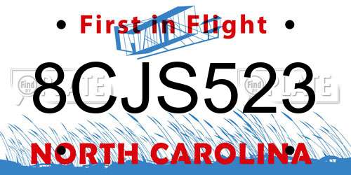 8CJS523 North Carolina License Plate