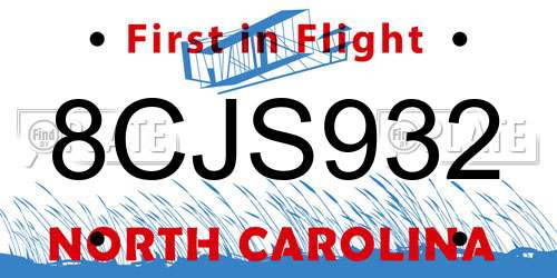 8CJS932 North Carolina License Plate