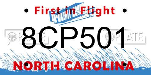 8CP501 North Carolina License Plate