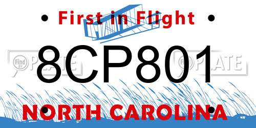 8CP801 North Carolina License Plate