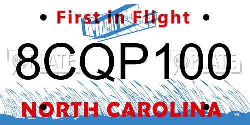 8CQP100 North Carolina License Plate