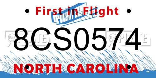 8CS0574 North Carolina License Plate