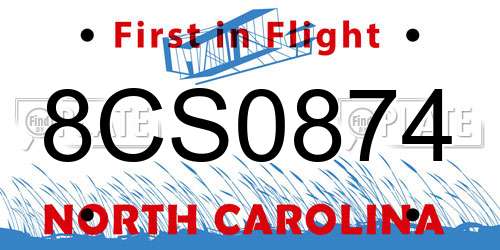 8CS0874 North Carolina License Plate