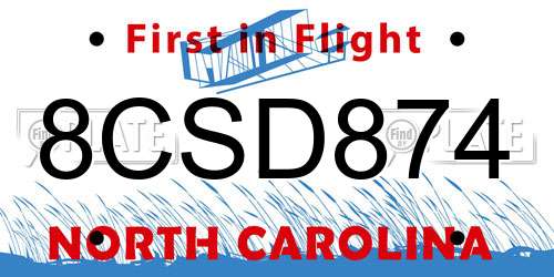 8CSD874 North Carolina License Plate
