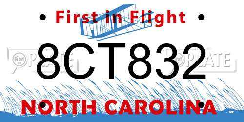8CT832 North Carolina License Plate