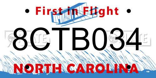 8CTB034 North Carolina License Plate