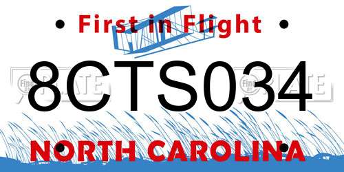 8CTS034 North Carolina License Plate