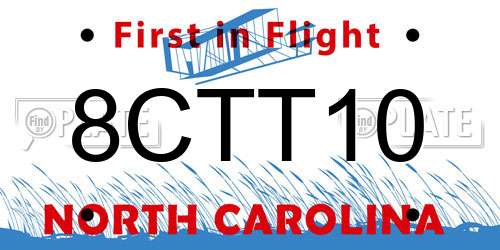 8CTT10 North Carolina License Plate