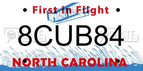 8CUB84 North Carolina License Plate