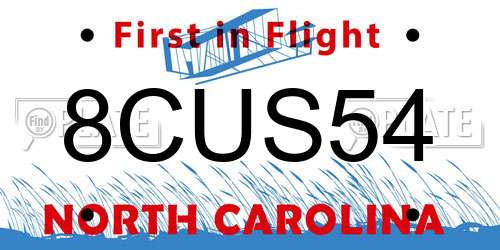 8CUS54 North Carolina License Plate