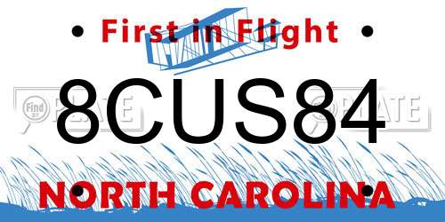 8CUS84 North Carolina License Plate