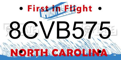 8CVB575 North Carolina License Plate