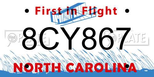 8CY867 North Carolina License Plate