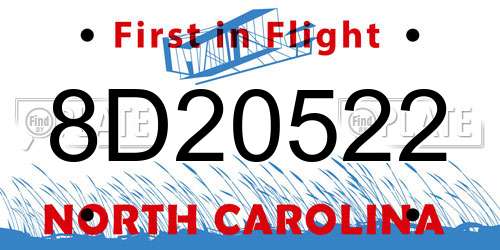 8D20522 North Carolina License Plate