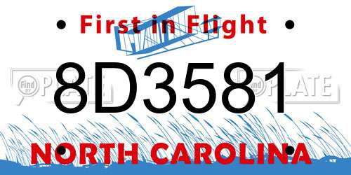 8D3581 North Carolina License Plate