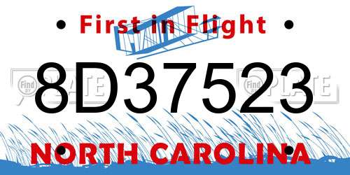 8D37523 North Carolina License Plate