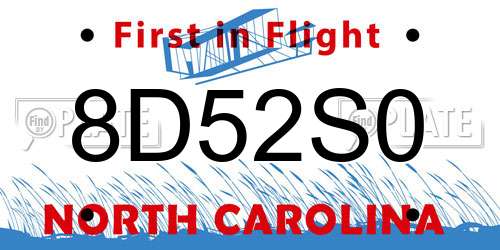 8D52S0 North Carolina License Plate