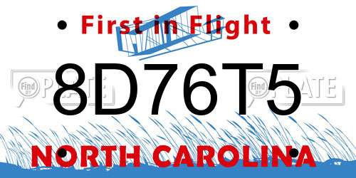 8D76T5 North Carolina License Plate