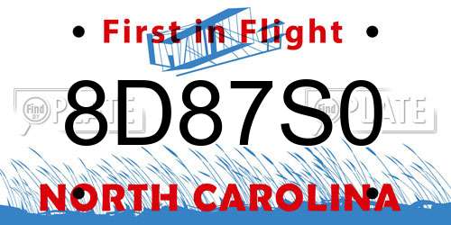 8D87S0 North Carolina License Plate