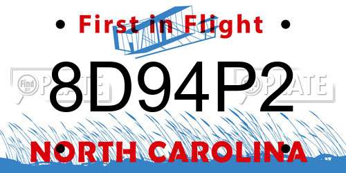 8D94P2 North Carolina License Plate