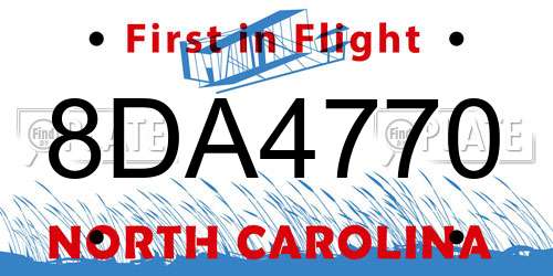 8DA4770 North Carolina License Plate