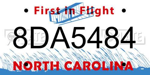 8DA5484 North Carolina License Plate