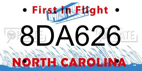 8DA626 North Carolina License Plate
