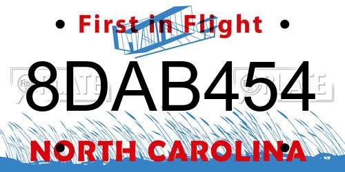 8DAB454 North Carolina License Plate