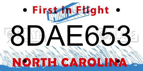 8DAE653 North Carolina License Plate