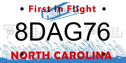 8DAG76 North Carolina License Plate