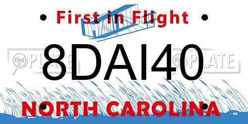 8DAI40 North Carolina License Plate