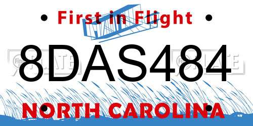 8DAS484 North Carolina License Plate