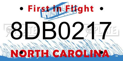 8DB0217 North Carolina License Plate