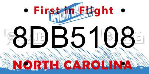 8DB5108 North Carolina License Plate