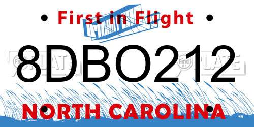 8DBO212 North Carolina License Plate