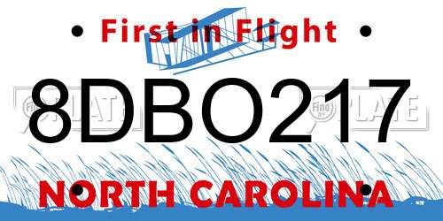 8DBO217 North Carolina License Plate