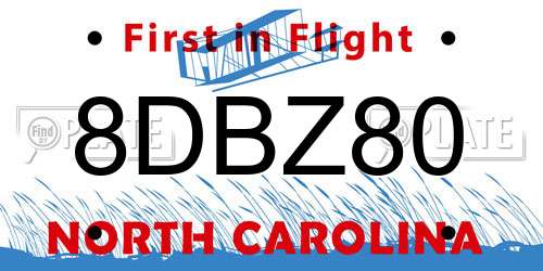 8DBZ80 North Carolina License Plate