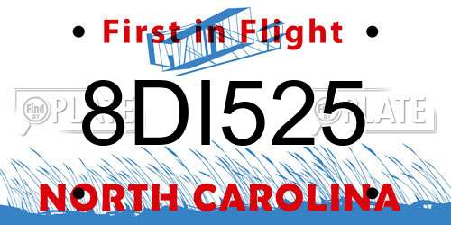 8DI525 North Carolina License Plate