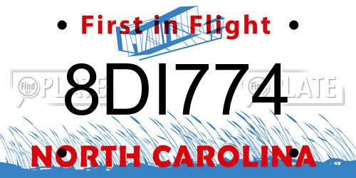 8DI774 North Carolina License Plate