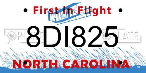 8DI825 North Carolina License Plate