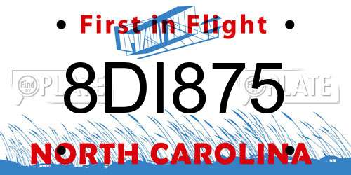 8DI875 North Carolina License Plate