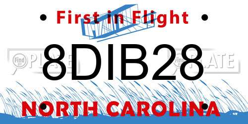 8DIB28 North Carolina License Plate