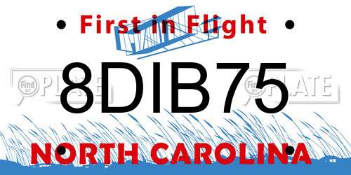 8DIB75 North Carolina License Plate