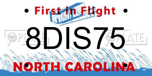 8DIS75 North Carolina License Plate