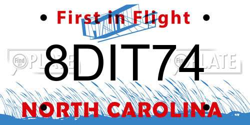8DIT74 North Carolina License Plate