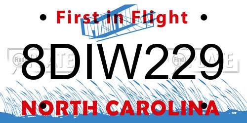 8DIW229 North Carolina License Plate