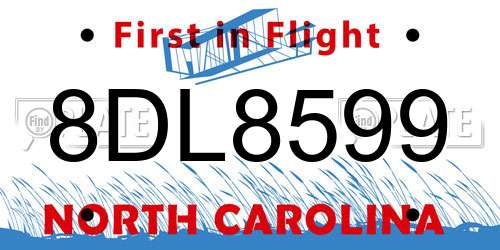 8DL8599 North Carolina License Plate